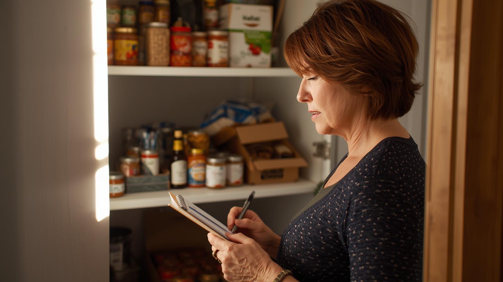 senior woman taking inventory of her pantry for a pantry cleanout