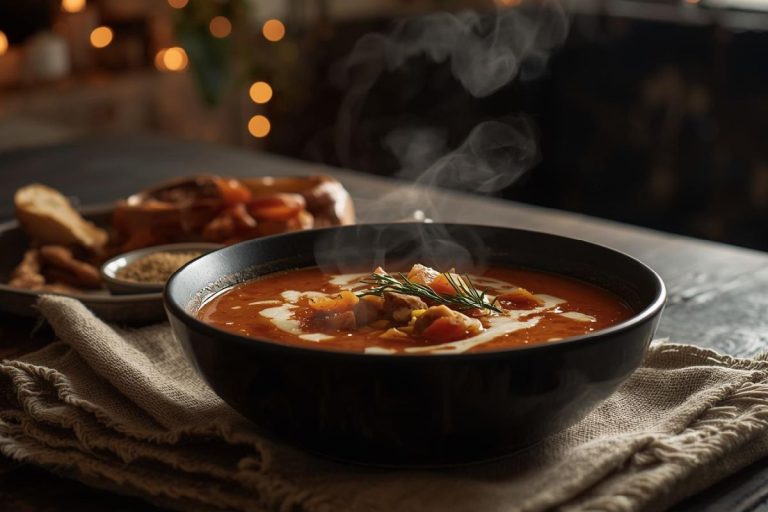 winter meals under $5 per serving. Hearty winter soup in a bowl on kitchen table