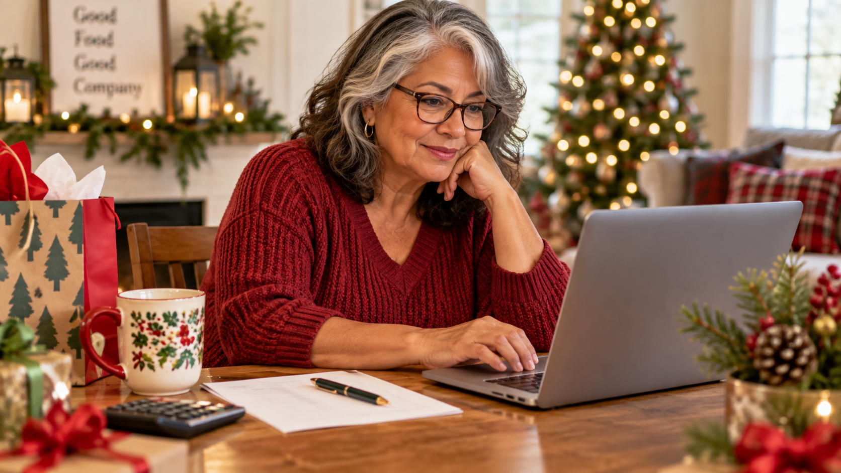 Woman 60+ using a laptop to compare an online purchase