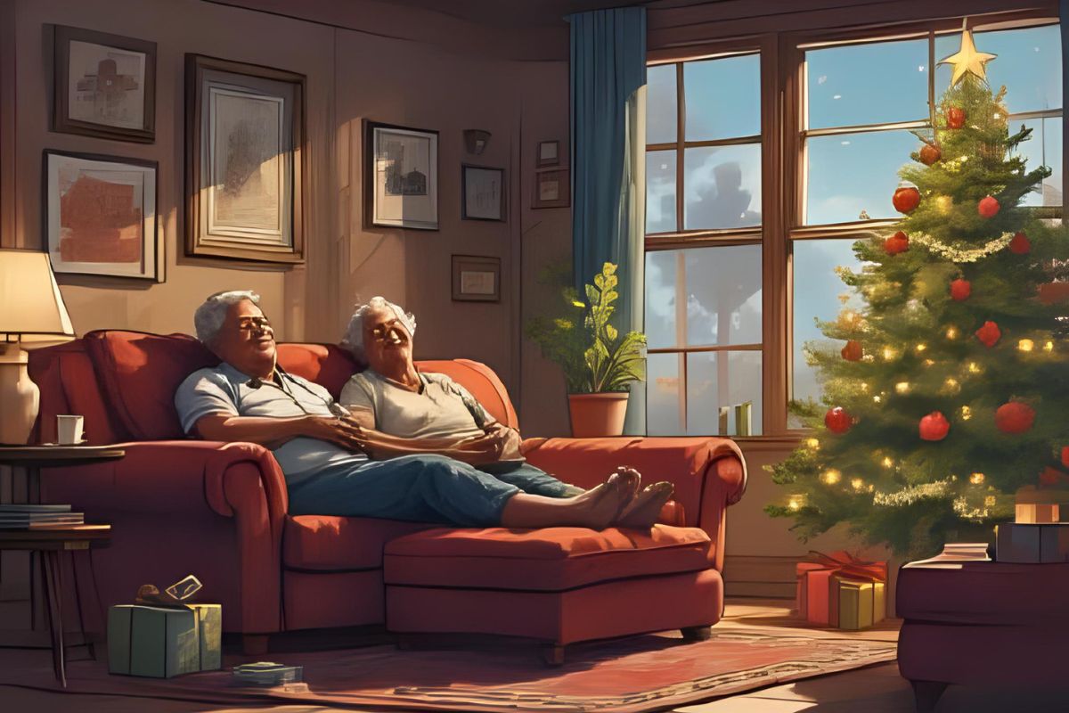 relaxing in front of the tree