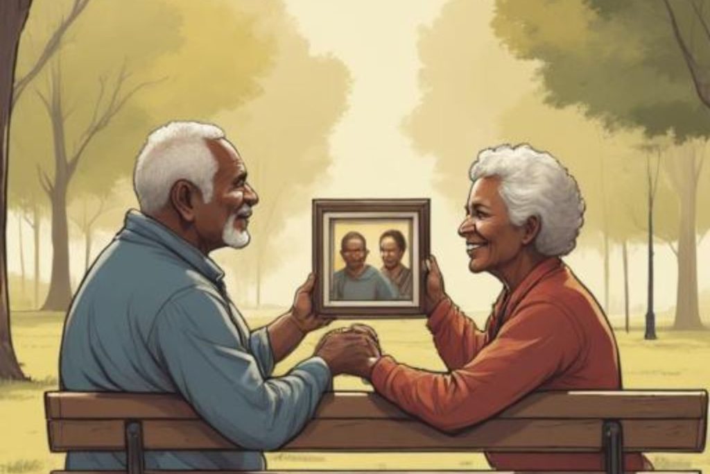 senior couple on park bench