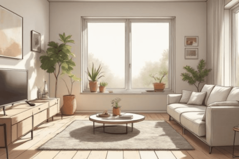 Cozy, clutter-free living room with natural light and simple decor
