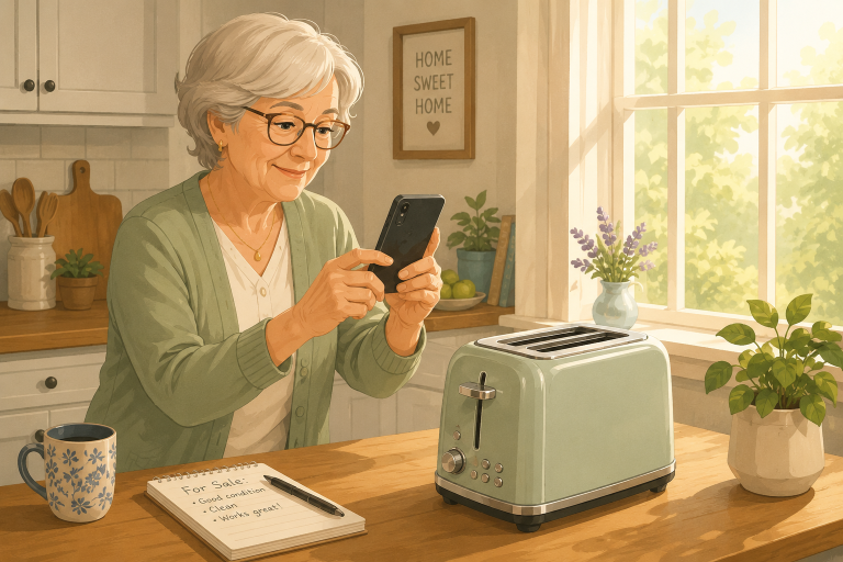 Senior photographing an item to sell online.