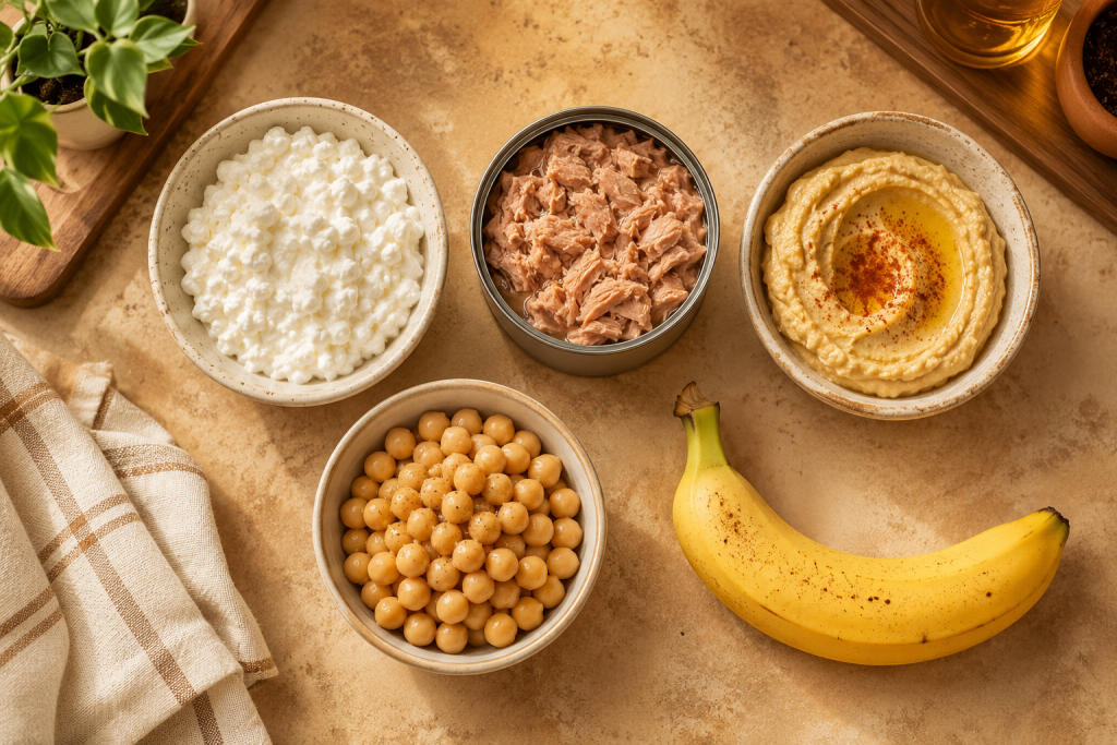 Ingredients for five easy no-cook meals for seniors." Media Library: no-cook-meal-ingredients.
