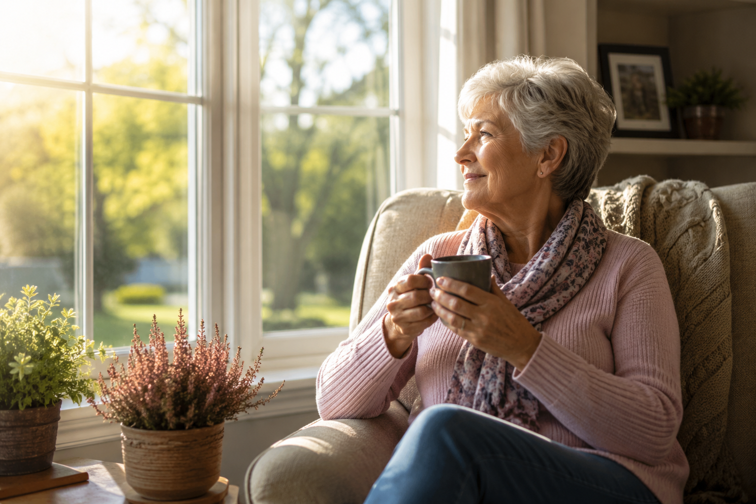 Older woman reflecting on finding purpose and feeling useful after retirement