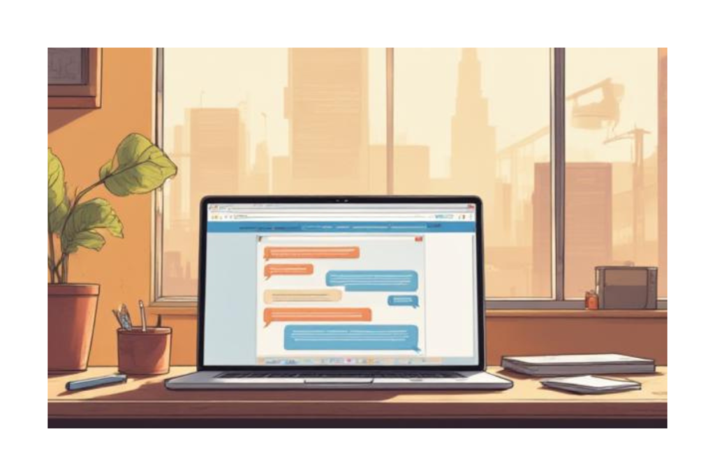 Simple chat conversation on a laptop screen representing an AI chatbot
