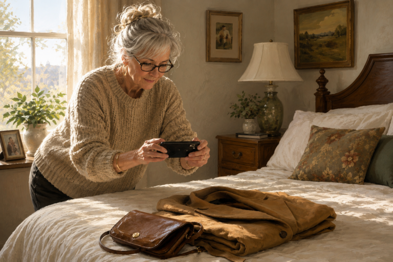 Woman photographing clothing to sell