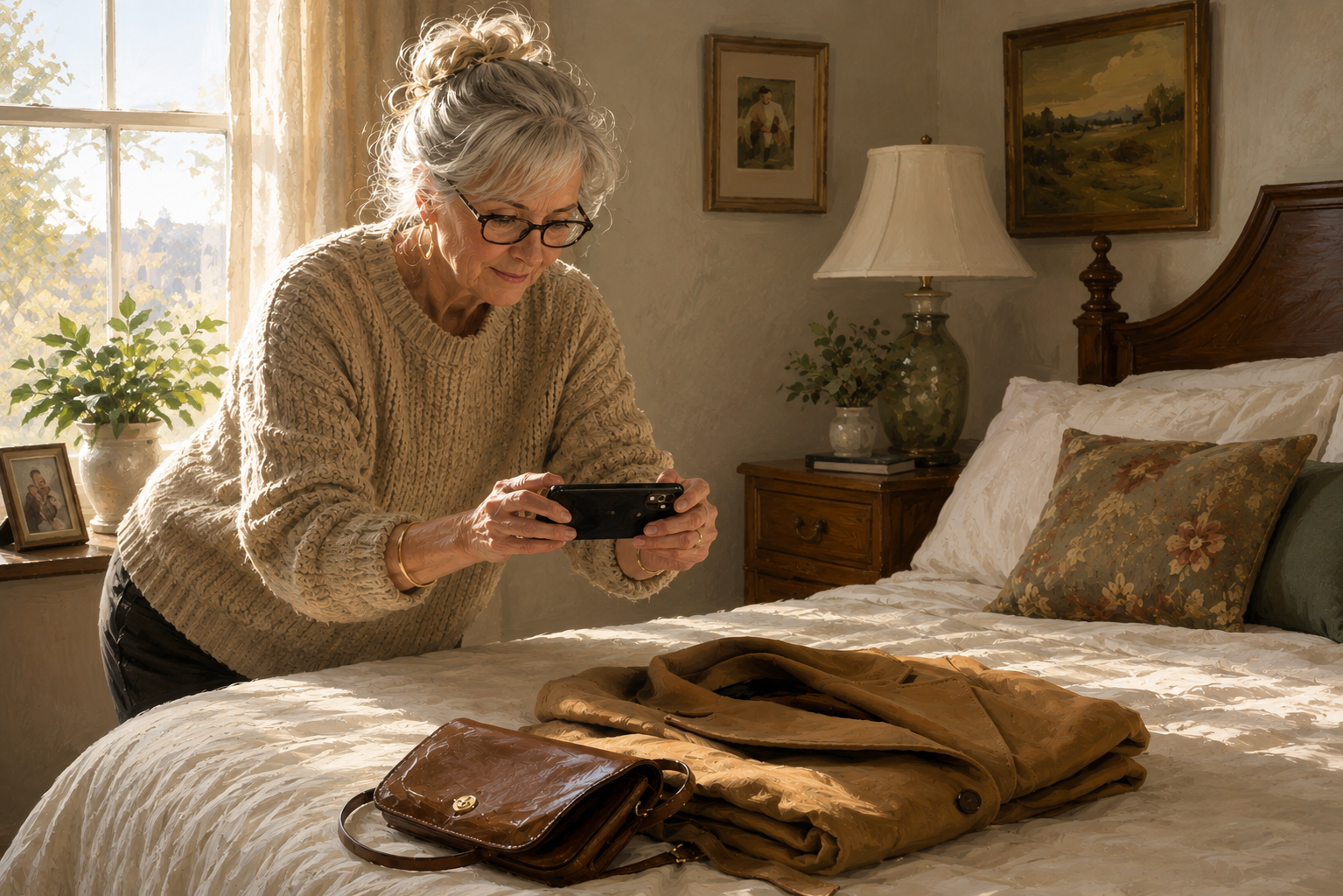 Woman photographing clothing to sell