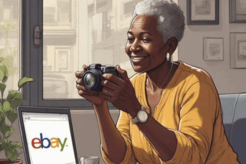 woman taking pictures of items to sell on ebay.